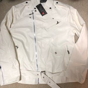 Pleather White Motorcycle Jacket